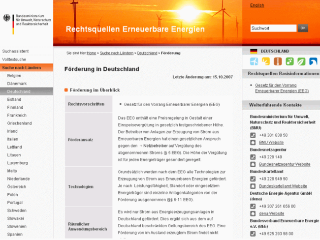 Screenshot der Website "Förderungen in Deutschland"