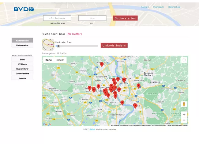 Suchergebnis in Kartenansicht für Köln